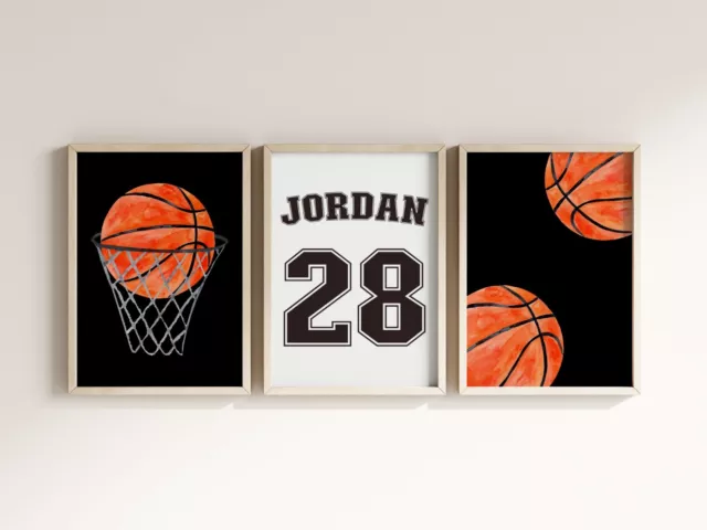 Set of 3 Basketball Sports Name Nursery Wall Art Decor, Kids Sports Wall Decor