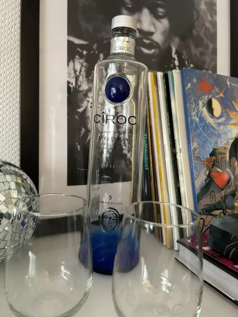 Ciroc Vodka Flasche 1,0 LEER gebraucht + 2 Ciroc Gläser