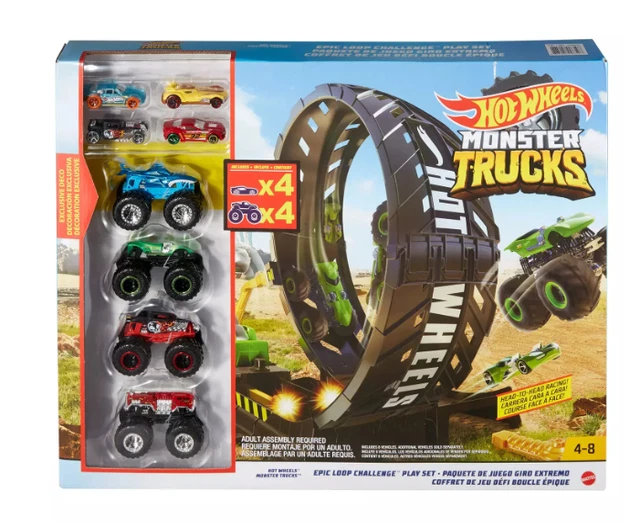 HOT WHEELS MONSTER Trucks Epic Loop Challenge Play Set 4 Trucks 4 Hot