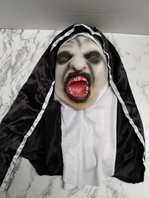 The Scary Open Mouth Nun Latex Mask w/Headscarf( light up eyes)