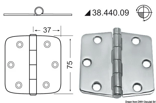 Charnière Inox 74x75 MM Marque Osculati 38.440.09
