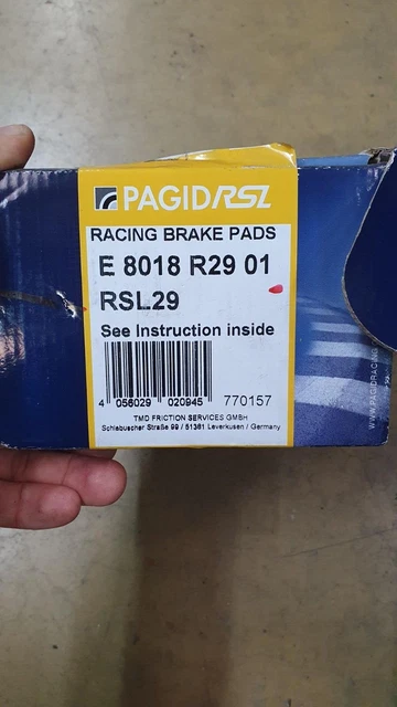Pastiglie Freno Anteriori Pagid Rsl29 E8018R2901 Quasi Nuove (Usate Per 1 Evento)