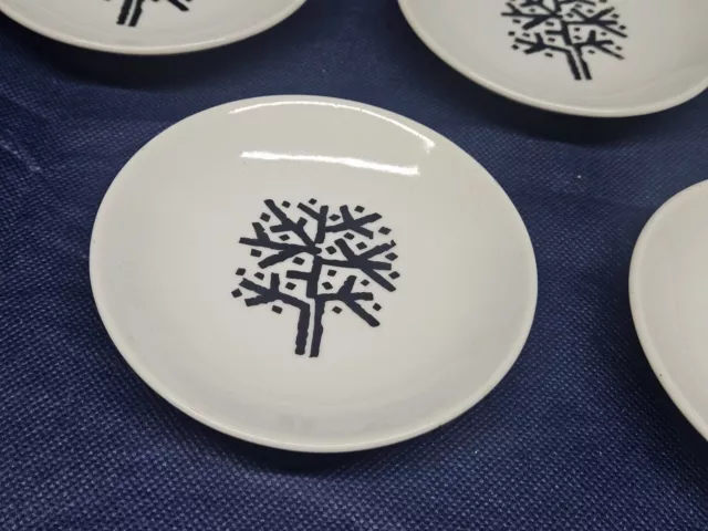 J.P.I. Porcelain Set/5 Butter Pat Plates/Ashtray White/Black Abstract Tree Korea 2