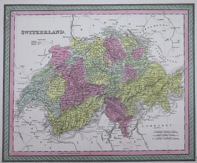 Authentic 1857 Cowperthwait / Mitchell's Atlas Map SWITZERLAND Free S&H ~Inv#255