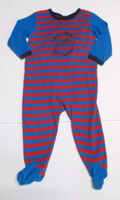 Infant Boys Petit Bateau Red & Blue Striped Bon Voyage Rocket Footie Outfit 12 M