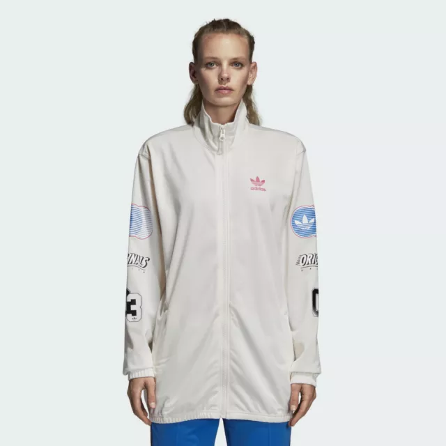 Adidas Originali Pista Top Donna Bianco Rosa Blu Rétro Abbigliamento Sportivo