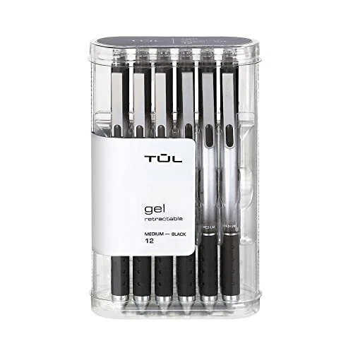 TUL Pens Retractable Medium Point 0.7 mm Gray Barrel Black Ink Pack Of 12