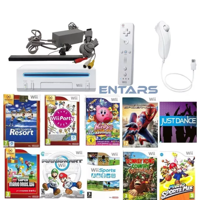 nintendo wii con 140 GIOCHI console pad con nunchuck mario kart super mario ecc