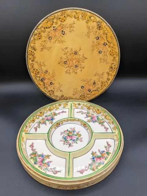 Antique 1920’s Moriyama Mori-Machi Japan Hand Painted Divided Dish original case