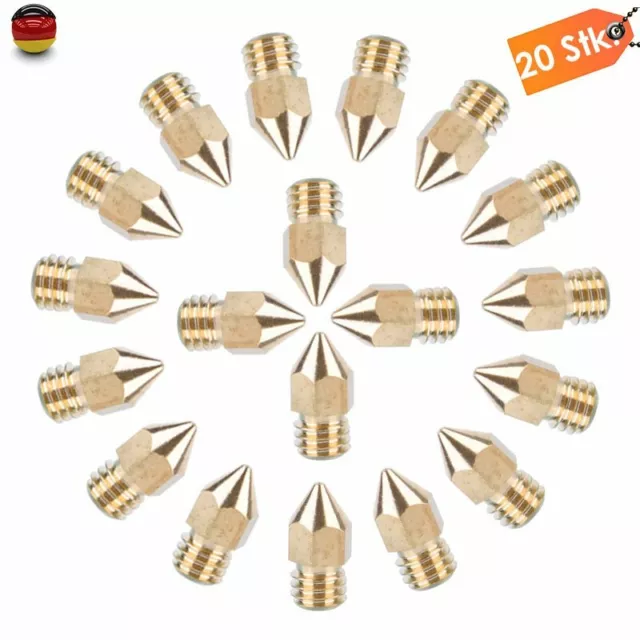 20x MK8 Extruder Messing Düse Hot End Nozzle 0,4mm M6 Für 1,75mm 3D Drucker