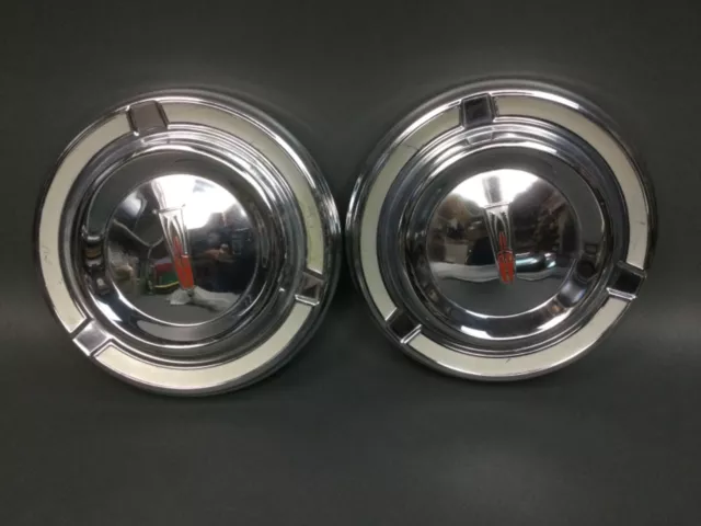 Pair Vintage 1961 Oldsmobile Hubcaps (lot of 2) 1960's Chrome Dog Dish NICE!