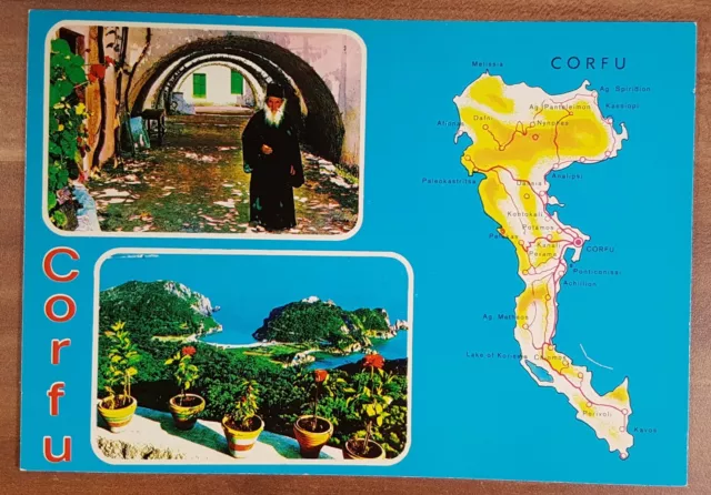 Schöne alte Ansichtskarte AK - Corfu Insel Strand Karte alter Mann