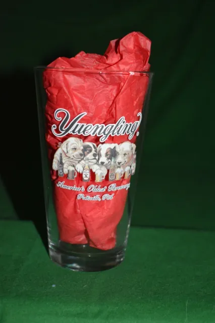 YUENGLING America's Oldest Brewery DOGS PUPPIES AT BAR Logo 16oz GLASS Preowned