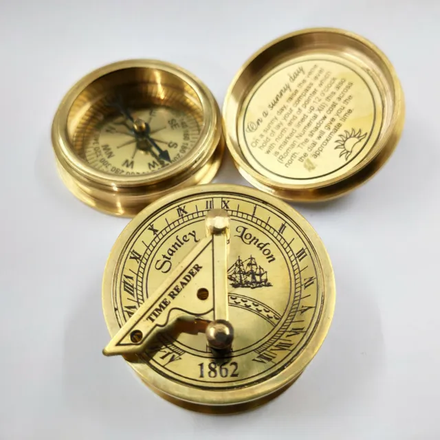 Brass Sundial Compass Pocket Nautical Gift Item