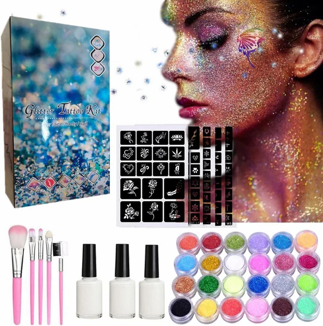 GLITTER TATTOOS KIT,GLITTER Temporary Tattoo Set for Adult Kids,24