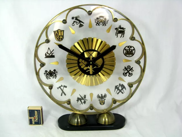 Seltene alte Art Deco Design Tischuhr mit deutschen Handwerker Zunftzeichen 31cm