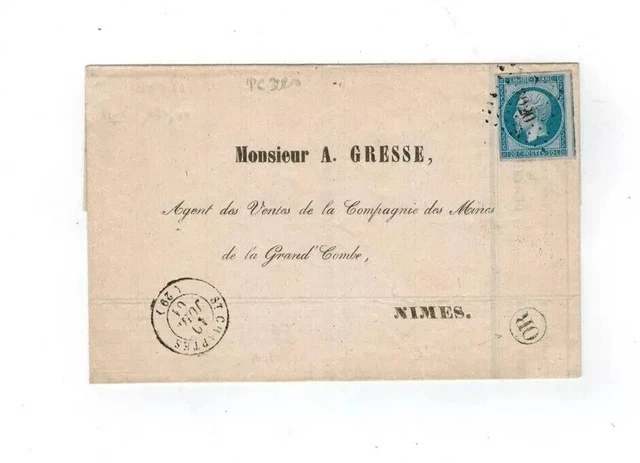 LETTRE NAPOLEON N14B De Saint Chaptes Pc 3020, Indice 9 Pour Nimes 1861