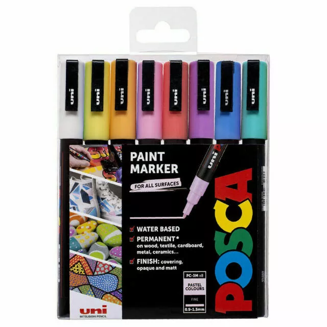 Uni Posca PC-3M Paint Marker Art Pens Fine Tip  8 Pastel Colours new.freepost
