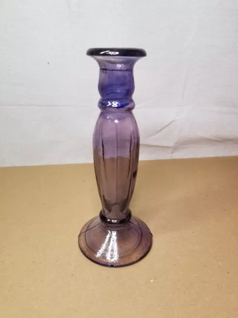 Set of 2 Painted Colored Glass 9" Pedestal Foot Candle Stick Holders Blue Purple