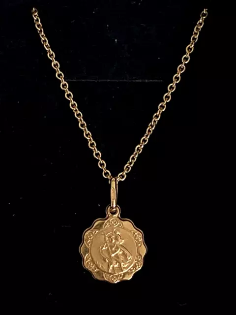 9ct Solid Yellow Gold St Christopher Pendant Necklace/Religious  50 cms   3.2 g