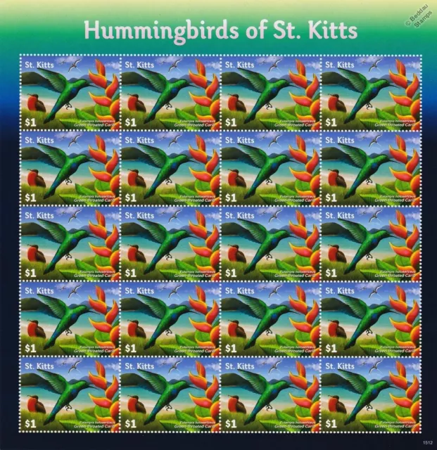 Hummingbirds of St Kitts (Green-Throated Carib) Bird 20v Stamp Sheet (2015)