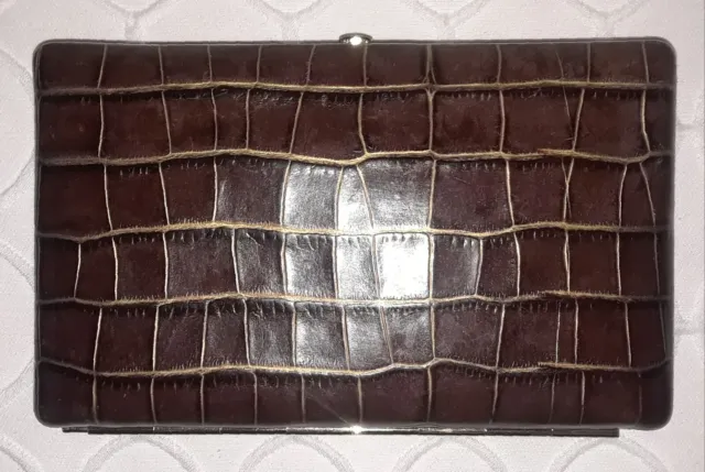 ABAS BROWN & GOLD Croc Embossed Leather Frame Clutch Wallet