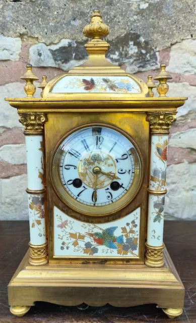 Majestic 19th French Table Sevres Mantel clock Porcelain Panels 8 Day Striking