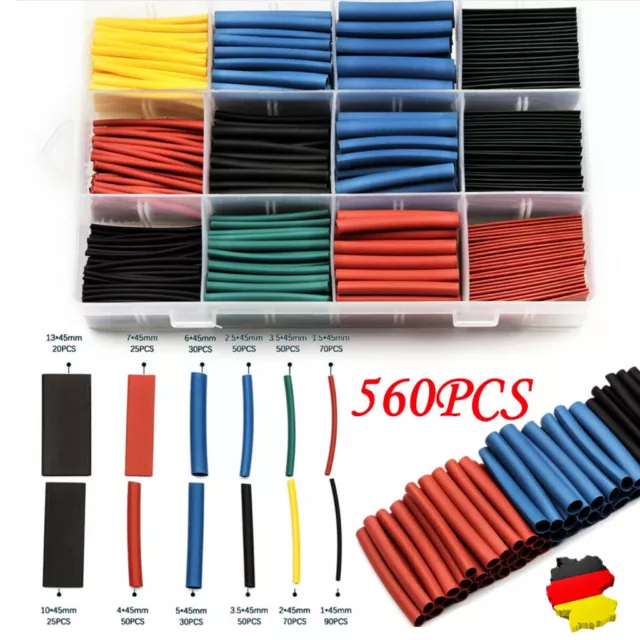 560X Set Schrumpfschlauch Sortiment Plastikbox 12 Größen Schrumpfschläuche 2:1