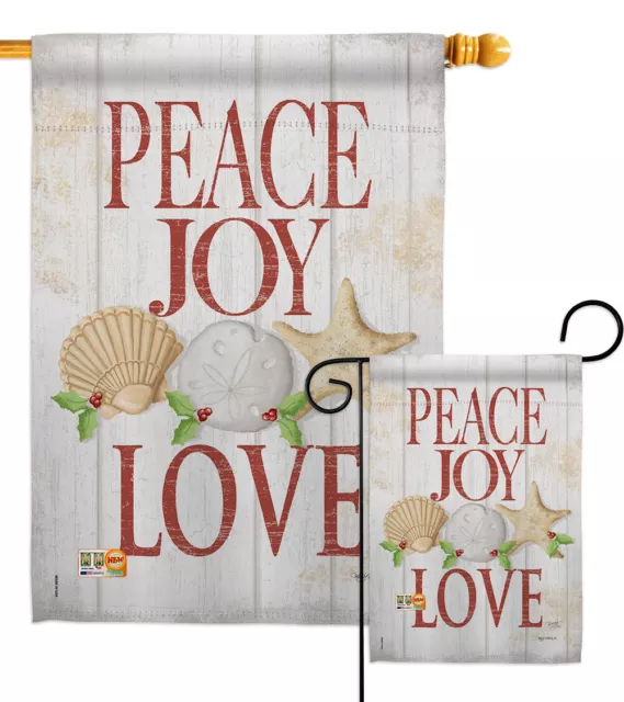 Peace Joy Love Christmas Seashell Ornaments Wood Vintage Garden House Yard Flag