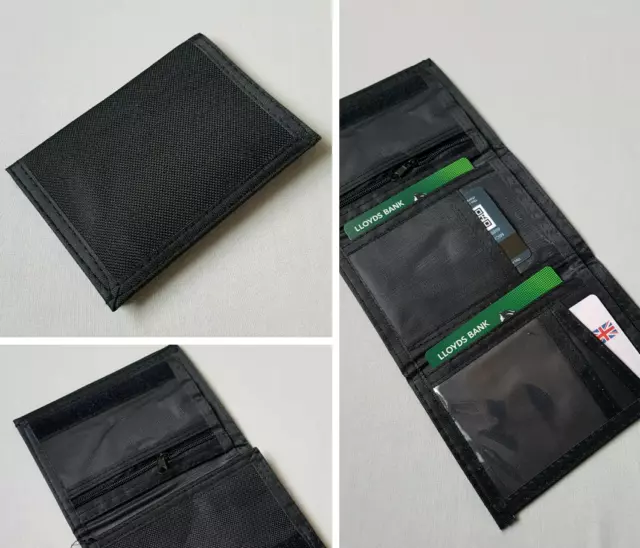 Mens Best Wallet Black Canvas Zip Coin Pocket Pouch Card Holder ID Window Boys