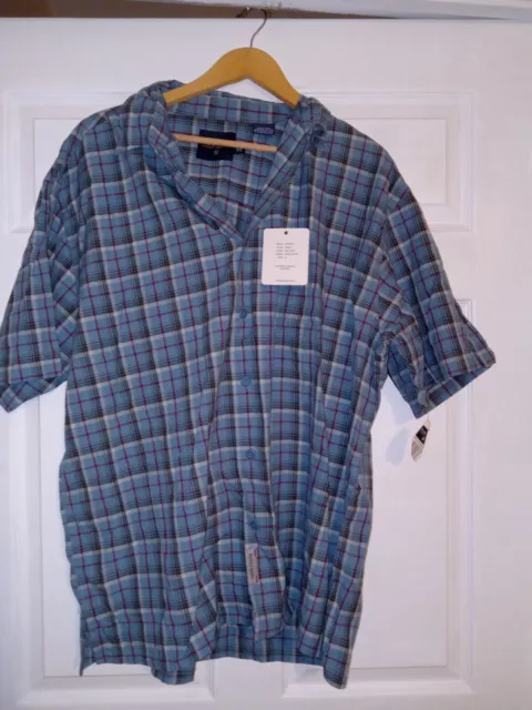 Nautica Shirt Mens Extra Large XL Short Sleeve Blue Plaid