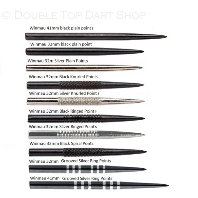 Winmau Replacement Dart Points - Grooved, Knurled, Plain or Ringed in all sizes