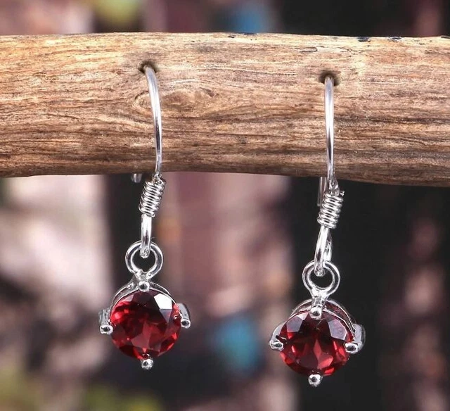 Natural Beautiful Garnet Earrings 925 Sterling Silver Earrings Gift For Wedding