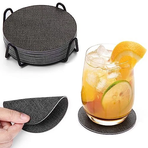 Chitomars Dessous de Verre en Cuir Lot de 12, Double Face Lavable sous-Verre Ron