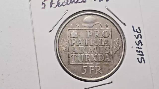 Suisse : 5 francs 1936 .Argent.SUP