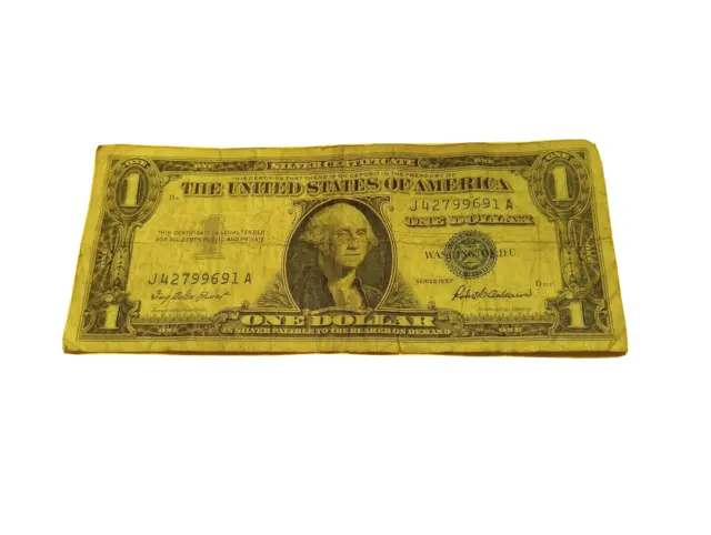 One 1957 Blue Seal $1 Dollar Silver Certificate Dollar Bill USA Paper Money