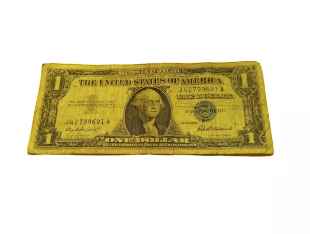 One 1957 Blue Seal $1 Dollar Silver Certificate Dollar Bill USA Paper Money