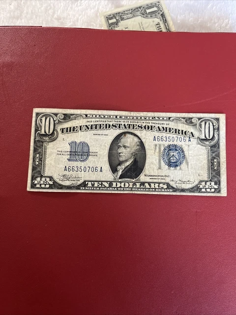 1934 A   $10 Ten Dollar Silver Certificate Note Blue Seal