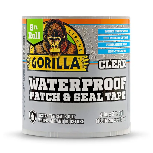 4 x GorillaGlue Waterproof Patch & Seal CLEAR Tape Permanent Bond 101mm x 2.43 m 2