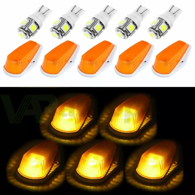5x Amber Cab Roof Marker Running Lamps w/ LED Light Bulbs For Truck 4x4 New