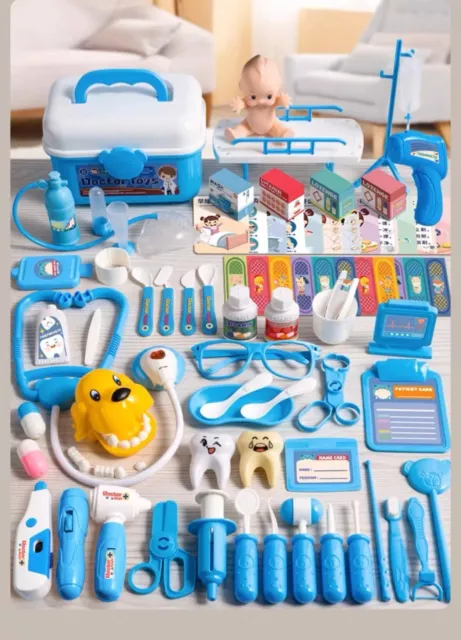 47 pcs Doctor Set Pretend Play for Girls Boys Medical Role Play Blue Colour