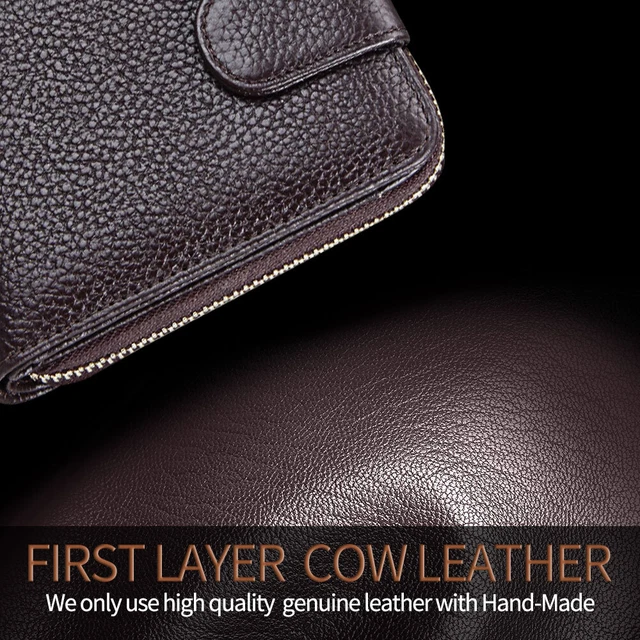 Men Women Wallet Genuine Leather RFID Zip Around Bifold Credit Card Holder Purse 6