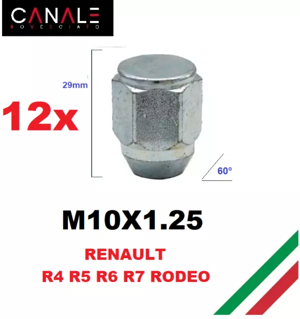 kit 12 M10X1.25 TUERCAS RUEDAS LLANTAS ALEACIÓN HIERRO RENAULT R4 R5 R6 R7...