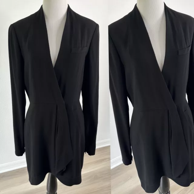 Alexander Wang Women's Blazer Dress Long Sleeve Black Wrap Silk Lined Size 8