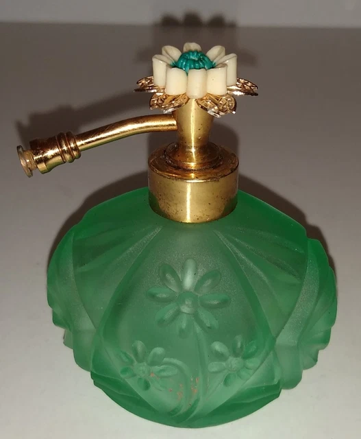 Vintage 1940's West German Green Cut Glass Perfume Bottle Daisy Movie Prop