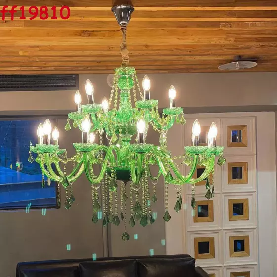 Luxury Green Crystal Chandelier Dining Room Candle Lighting LED Ceiling Lamp