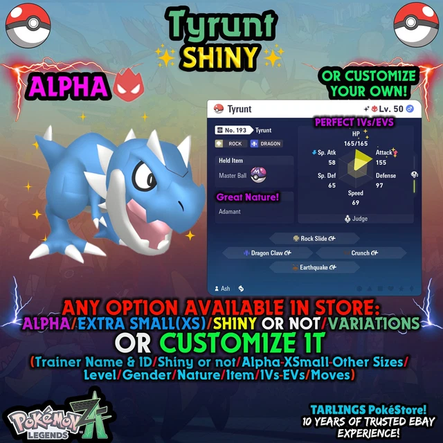 POKEMON LEGENDS ZA 🦖 Tyrunt SHINY ALPHA LVL50 🎗️ BATTLE READY 🎗️ IVs ...