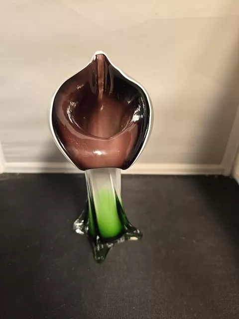 Jack In The Pulpit Art Glass Trumpet Flower Green White Purple Art Glass Vase