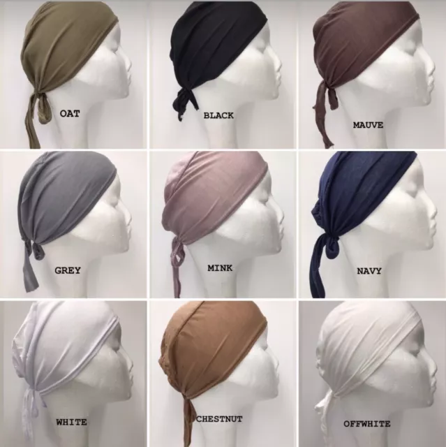 Women Ladies  Under Scarf Hijab TIE BACK Bone  Bonnet Cap 17 Colours Stretchable