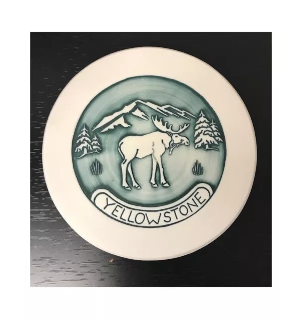 Yellowstone Handmade Porcelain Tile Green Moose Hot Plate, Wall Art, USA